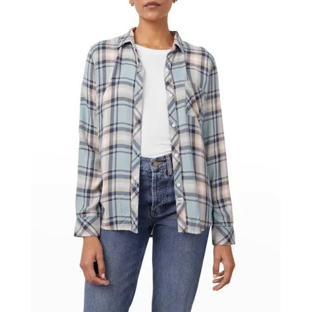 Rails Hunter Shirt Teal Peach Navy Plaid Button Down‎ Long Sleeve Size Small